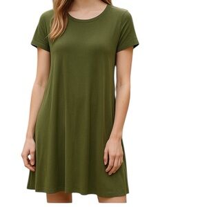 Korsis Green Short Sleeve Sz L Rayon Spandex 36" Long Dress NWOT